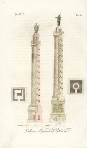 Planta e elevação da coluna de Trajano e da coluna de Marco Aurélio de Unknown artist