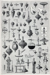 Placa mostrando uma coleção de gira-discos com diferentes formas e sistema de rotação. Gravura em "La Nature". de Unknown artist