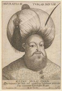Retrato de Mourad III (1546-1595), sultão otomano - Murad III (1546-1595), sultão do Império Otomano - Anónimo - 1593 - Gravura - 18,5x12,3 - Colecção Privada de Unknown artist