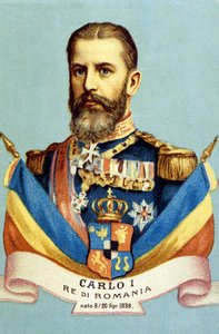 Retrato de Carlos I (Carol I) (1839-1914), Rei da Roménia. Cromolitografia do século XIX de Unknown artist