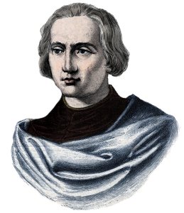 Retrato de Cristóvão Colombo (Cristóvão Colombo, Cristoforo Colombo, Cristobal Colon) (1451-1506) Gravura do século XIX de Unknown artist