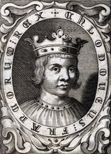 Retrato de Clóvis III (? - 695), Rei da Austrália. Gravura do século XVIII de Unknown artist