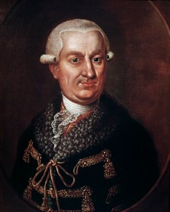 Retrato do Conde Franz Anton von Nostitz-Rieneck (1725-1794) fundador do Teatro Estatal de Praga em 1783 (Retrato do aristocrata Frantisek Antonin Conde Nostitz Rieneck que construiu o Teatro Estates ou Stavovske divadlo, Praga) Pintura anónima de Unknown artist