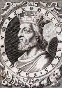 Retrato de Dagobert I ( - 639), rei dos Francos, Dinastia dos Merovingianos. Gravura do século XVIII de Unknown artist