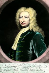Retrato de Edmond (Edmund) Halley (1656-1742), astrônomo britânico" Gravura da coleção Particuliere do século 18 de Unknown artist