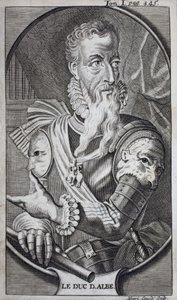Retrato de Fernando Álvares de Toledo (1507-1582) Terceiro Duque de Alba, Grande de Espanha, Duque de Huescar, Marquês de Coria, Conde de Salvatierra, Vice-Rei de Nápoles (Itália) e Governador dos Países Baixos (Holanda). Gravura para ilustrar a "História  de Unknown artist