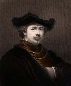 Retrato de Harmenszoon van Rijn Rembrandt (1606-1669), pintor holandês - Harmenszoon van Rijn Rembrandt 1606-1669 - gravura - século XIX de Unknown artist