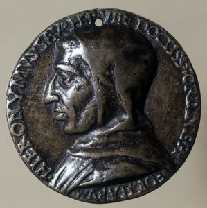 Retrato de Jerome Savonarola ou Girolamo Savonarola (1452 - 1498), pregador italiano. Ele estabeleceu um regime teocrático em Florença. Locket of the time. de Unknown artist