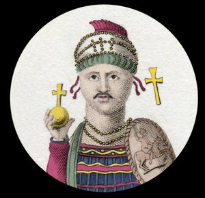 Retrato de Justiniano I (O Grande) (Flavius Petrus Sabbatius Justinianus) (482-565). Imperador Romano do Oriente. Gravura do século XIX. de Unknown artist