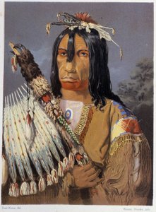 Retrato de Kee-Ake-Saa-Ka-Wow com o calumet - em "Wandering of an artist among the indians of north america" de Paul Kane, Longmans & Roberts, Londres de Unknown artist