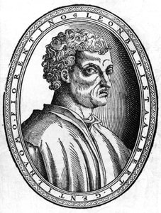 Retrato de Léon Battista Alberti (1404 - 1472), humanista e arquitecto italiano, gravura sd. de Unknown artist