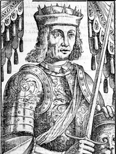 Retrato de Roger II de Hauteville (Ruggero Altavilla) (1097-1154), fundador da monarquia da Sicília. Xilografia do século XVI. de Unknown artist