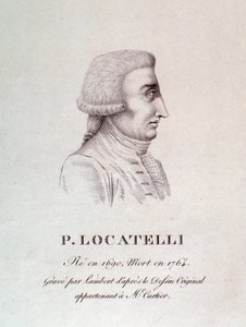 Retrato do violinista e compositor italiano Pietro Locatelli (1695-1762) Gravura. Século XVIII. Bolonha, musico civico musico de Unknown artist