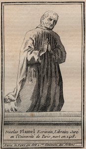 Retrato do alquimista francês Nicolas Flamel (1330-1418) - Gravura - Retrato do alquimista inglês Nicolas Flamel - Gravura Colecção privada de Unknown artist