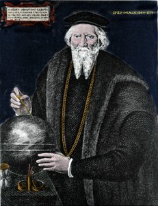 Retrato do navegador Sebastiano Caboto (Sebastien Cabot) (1476 - 1557), que com seu pai descobriu Labrador e Terra Nova. Gravura. de Unknown artist