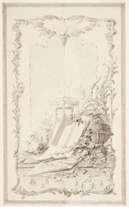 Projeto para Ilustração de Livro; Um Painel com Atributos das Ciências e de um Herói de Unknown artist