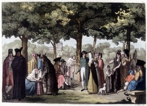 Promenade da esplanada em Barcelona. Litografia do século XIX. de Unknown artist