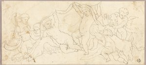 Putti brincando com veados e cachorros de Unknown artist