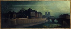 Quai des Orfêvres, Pont Saint-Michel, Notre-Dame, cerca de 1860; efeito noturno, actuais 1º e 4º arrondissements, entre 1855 e 1865 (óleo sobre tela) de Unknown artist
