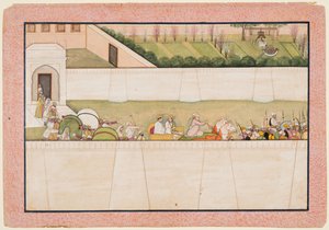 Os irmãos de Rama, Bharata e Shatrughna, partiram de Ayodhya para encontrar Rama e Lakshmana na floresta para informá-los da morte de seu pai Dasharatha. de Unknown artist