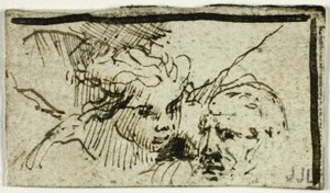 O Sacrifício de Issac de Rembrandt - Cabeças de Abraão e Anjo de Unknown artist