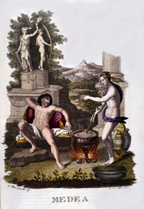 Representação da Medeia preparando suas maldições após o ciclo de Argonautas. Gravura do século XIX. de Unknown artist