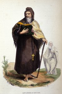 Representação de Santo Antônio o Grande, anáforo egípcio (251 - 356), fundador do eremitismo cristão e São Paulo de Tebas (ele teria precedido Santo Antônio em Thebaide). Gravura do século XIX. de Unknown artist