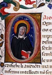 Representação de Santa Clara (Chiara) de Assis (c.1192-1253), fundadora da ordem religiosa das Clarissas. Miniatura de um manuscrito do século XV. de Unknown artist