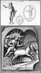 Representação do Sol e Apollo. Imagens desenhadas a partir de representações antigas. Gravura do século XIX. de Unknown artist