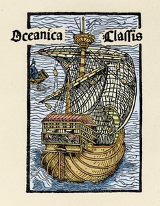 Representação da caravela Santa Maria por Cristóvão Colombo (1451-1506). Gravura de "De insulis in mare Indico super inventis", Bale 1493-1494 (tradução latina do relatório de Colombo ao Rei de Espanha). de Unknown artist
