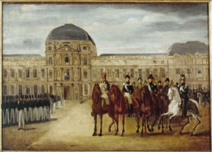Revista em frente ao Château des Tuileries, cerca de 1820. Atual 1º arrondissement, entre 1815 e 1825 (óleo sobre tela) de Unknown artist