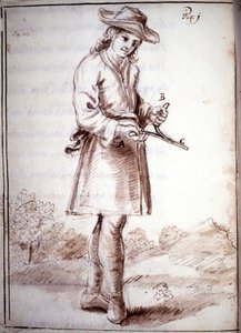 Rhabdomancia: tratado intitulado "a física oculta ou tratado da varinha divina e seus usos para a descoberta de fontes de água, minas..." pelo Abade de Vallemont: diferentes formas de usar a varinha do buscador. Manuscrito do século XVIII. Bi de Unknown artist