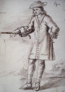 Rhabdomancia: tratado intitulado "a física oculta ou tratado da varinha divina e seus usos para a descoberta de fontes de água, minas..." pelo Abade de Vallemont: diferentes formas de usar a varinha do buscador. Manuscrito do século XVIII. Bi de Unknown artist