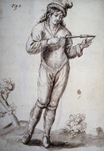 Rhabdomancia: tratado intitulado "a física oculta ou tratado da varinha divina e seus usos para a descoberta de fontes de água, minas..." pelo Abade de Vallemont: diferentes maneiras de usar a varinha do buscador. Manuscrito do século XVIII. Bi de Unknown artist
