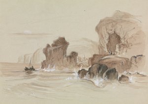 Costa Rochosa com Pequeno Barco de Pesca de Unknown artist