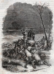 Roland massacra o povo de Cymosque - gravura de 1851 de “” Furious Roland ”” de Unknown artist