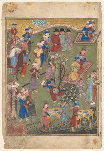 Recepção Real em uma Paisagem, fólio esquerdo do frontispício duplo de um Shahnama (Livro dos Reis) de Firdausi (persa, cerca de 940-1019 ou 1025) de Unknown artist