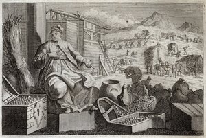 Bíblia de Royaumont, Novo Testamento: Madness of Wealth ou A Parábola do Homem Rico. Jesus Cristo fala contra a vaidade de um homem rico, que se aplaudiu em seus grandes bens, e morreu na noite seguinte. Ilustração de 1811. de Unknown artist