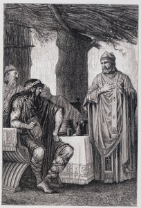 Saint Gregoire of Tours (538-594) oposição a Chilperic I (539-584) Rei de Neustria. de Unknown artist