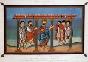 São Paulo anunciando o Evangelho - de uma Bíblia escrita para o Rei Carlos, o Careca, na Abadia de São Martinho de Tours, século IX de Unknown artist