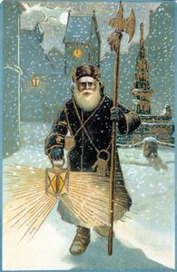 O Pai Natal à noite com lanterna. Cartão postal do século XIX. de Unknown artist