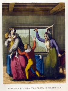 Ditos: "Bela mãe e filha, tempete e grelo". Ilustração de uma colecção de provérbios do século XVIII. de Unknown artist