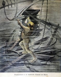 Scaphandrier à procura de destroços em Le Havre. ilustração do "Petity Journal" de 1892. de Unknown artist