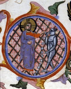 Cena de exorcismo. Miniatura do século XIV. biblioteca Nazionale Braidense. Milão de Unknown artist