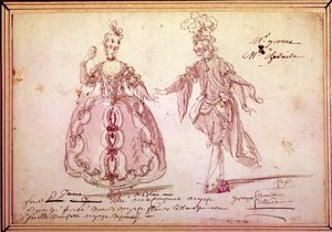 Cenografia: desenho de fantasias para a pastoral "Nais" de Jean Philippe (Jean-Philippe) Rameau (1683-1764) 1764. Aquarela. de Unknown artist