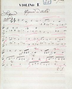 Página de música para o primeiro violino de Iphigenie en Aulide, ópera de C. W. Gluck, c.1774 de Unknown artist