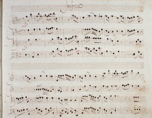 Página de música para a ópera Mithridate de Giuseppe Aldrovandini (1706) de Unknown artist