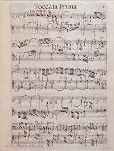 Página de música em folhas do Segundo livro de Toccate de Girolamo Frescobaldi de Unknown artist