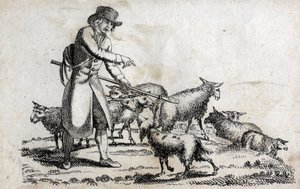 Pastor com o seu rebanho de ovelhas. Gravura de finais do século XVIII. Colecção privada. de Unknown artist