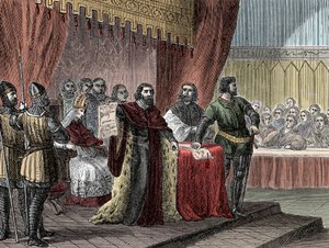 Assinatura da "Carta Magna" pelo Rei João Sans Terre (1167-1216) para Runnymede em 15 de junho de 1215". de Unknown artist